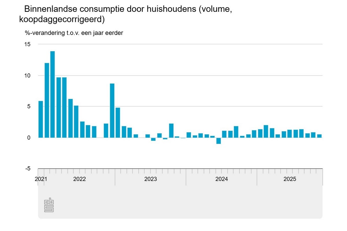 Consumptie Nederlandse huishoudens groeit met 0,5 procent in november