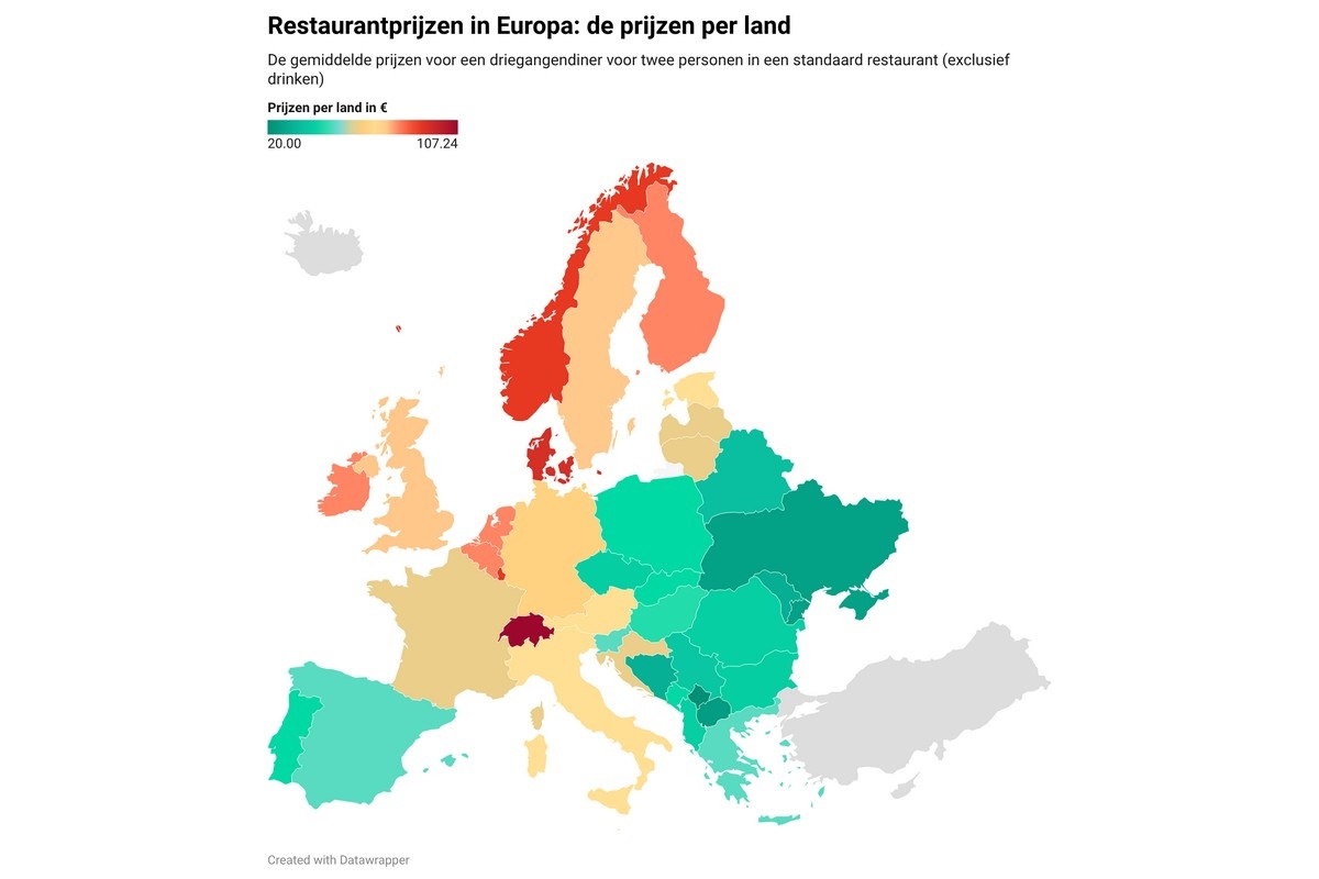 Hoogste restaurantprijzen in Noordwest-Europa, goedkoopste in Zuidoost-Europa