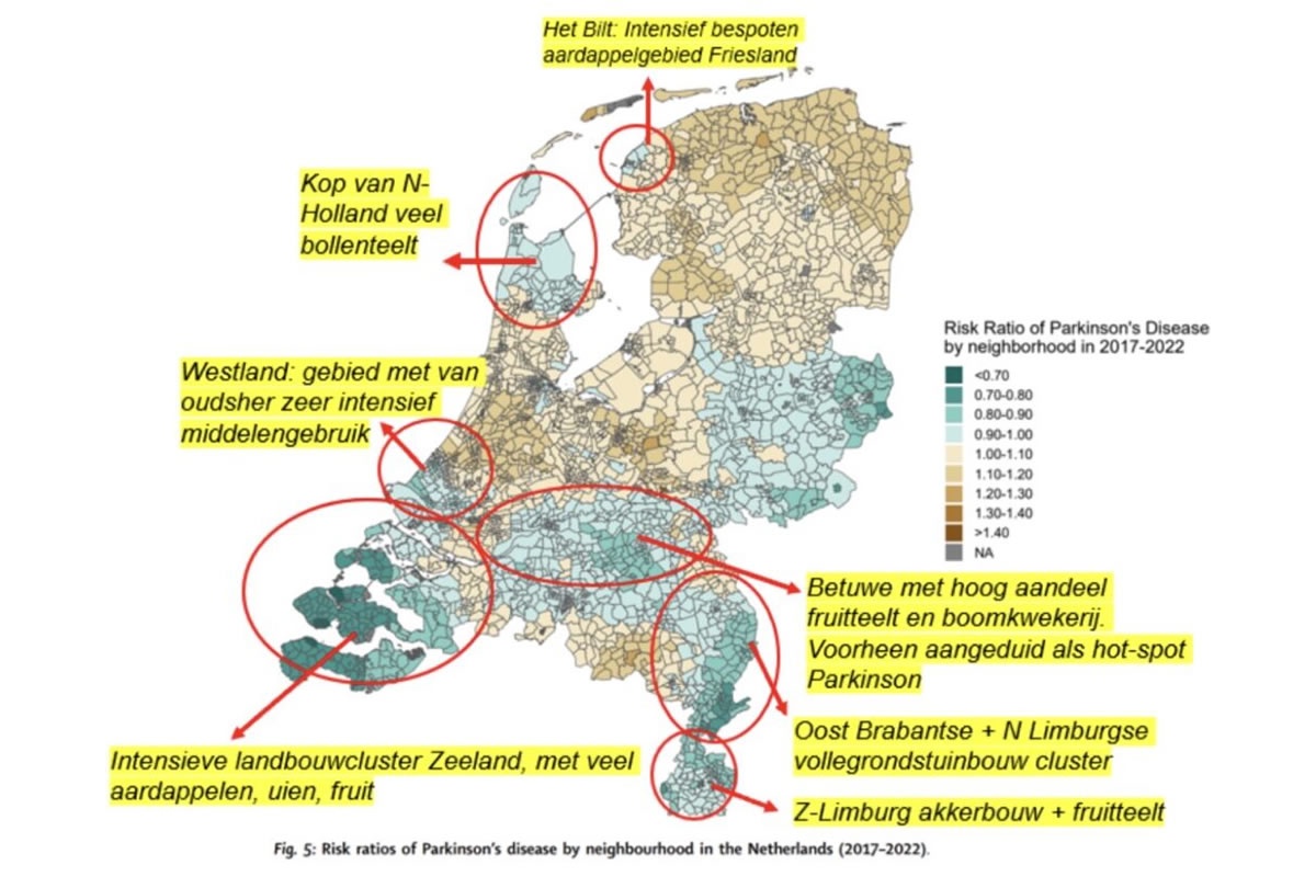 Teeltgebieden scoren laag op Parkinson-kaart