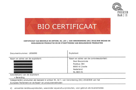 Vals bio-certificaat verpakker aangetroffen bij Skal-inspectie
