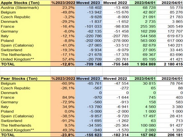 European apple stocks in April were 12.6% lower than in 2022 - Vimarsana News