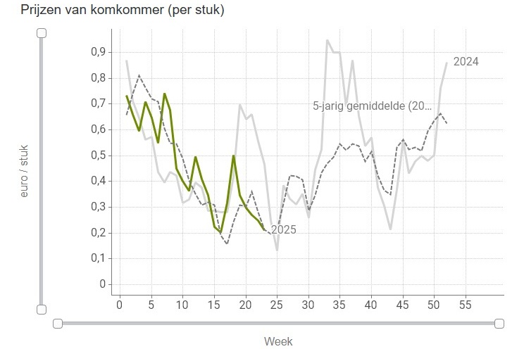 Tomaten- en komkommerprijzen gedaald